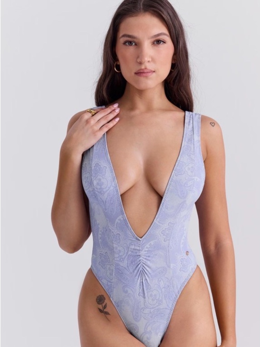 House of CB Lavender Paisley Deep V One-Piece Swimsuit #B6